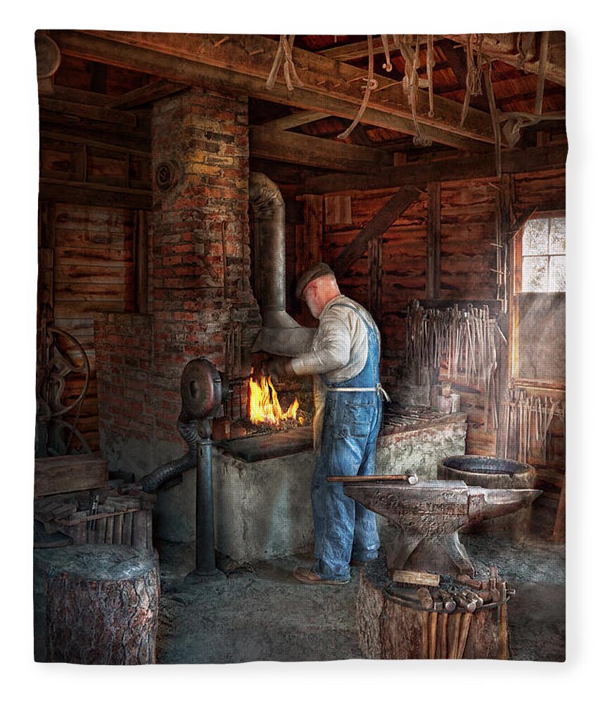 Blacksmith Fleece Blanket featuring the photograph Blacksmith - The importance of the Blacksmith by Mike Savad