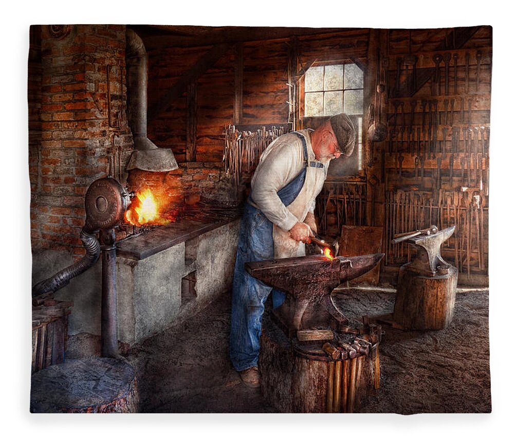 Blacksmith Fleece Blanket featuring the photograph Blacksmith - The Smith by Mike Savad