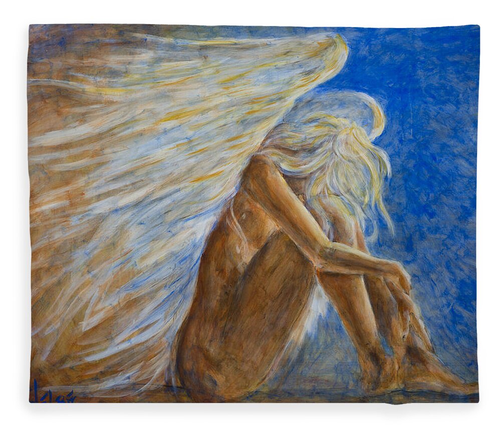 Angel Fleece Blanket featuring the painting Blu Angel by Nik Helbig