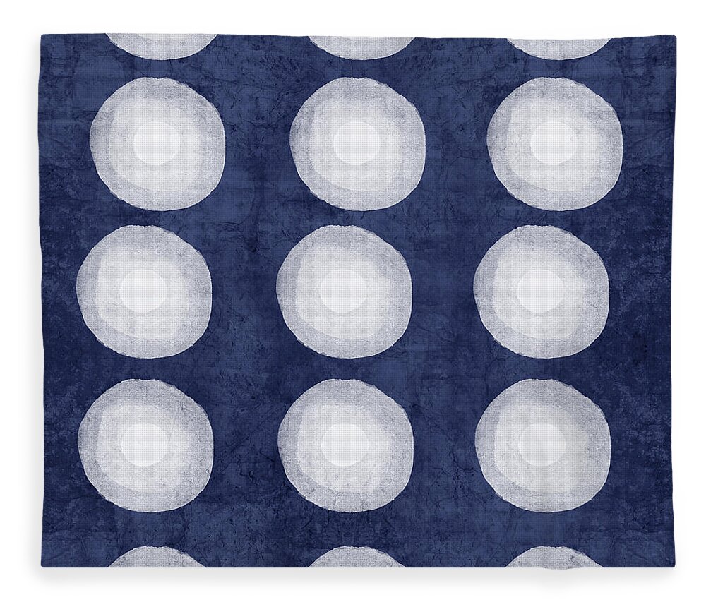Blue Fleece Blanket featuring the painting Blue and White Shibori Balls by Linda Woods