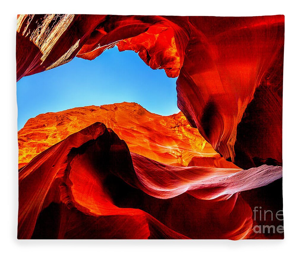 Upper Antelope Canyon Fleece Blanket featuring the photograph Blue Ceiling by Az Jackson