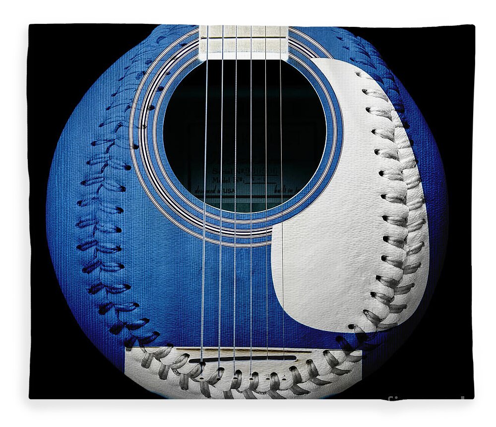 Andee Design Baseball Fleece Blanket featuring the photograph Blue Guitar Baseball White Laces Square by Andee Design