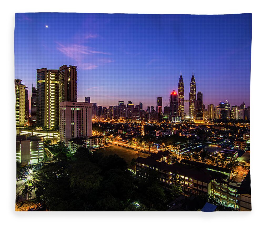 Outdoors Fleece Blanket featuring the photograph Blue Hour | Kuala Lumpur, Malaysia by Mohamad Zaidi Photography