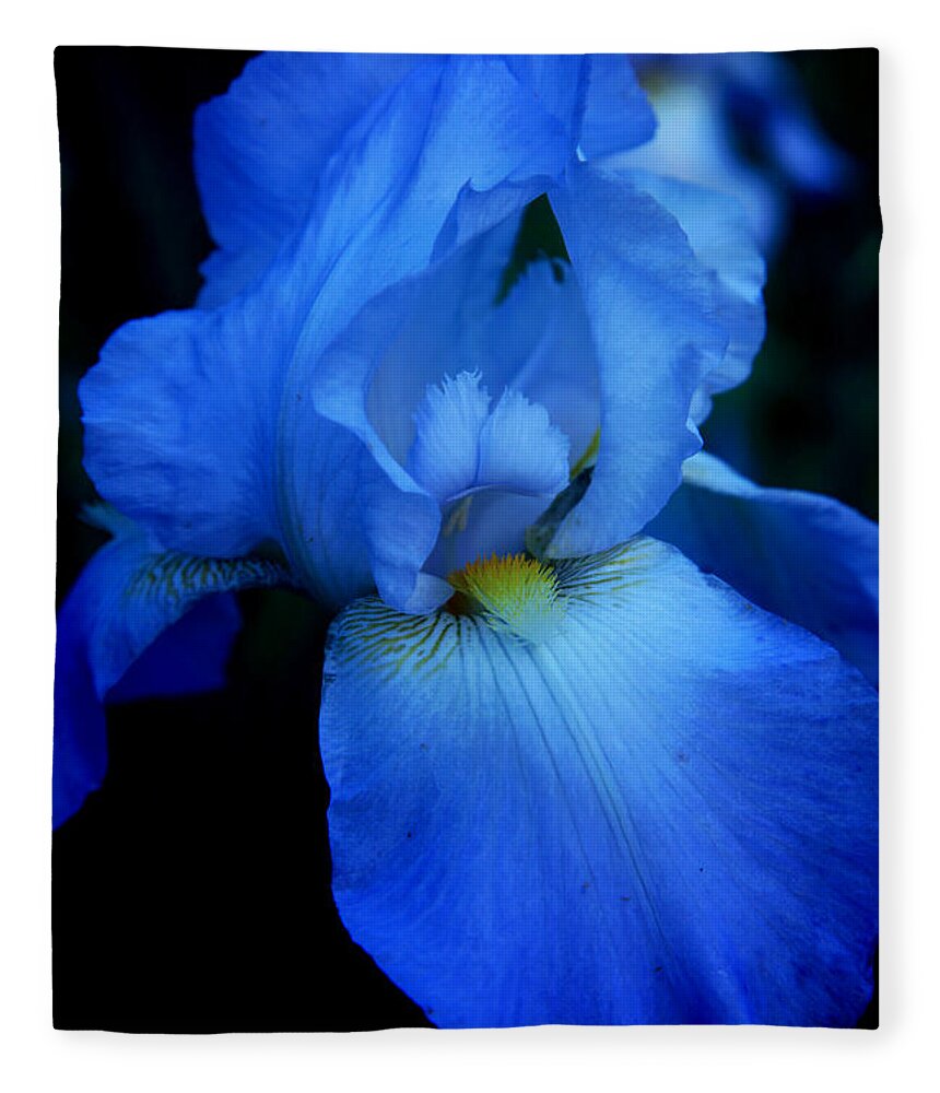 Iris Fleece Blanket featuring the photograph Blue Iris by Toni Hopper