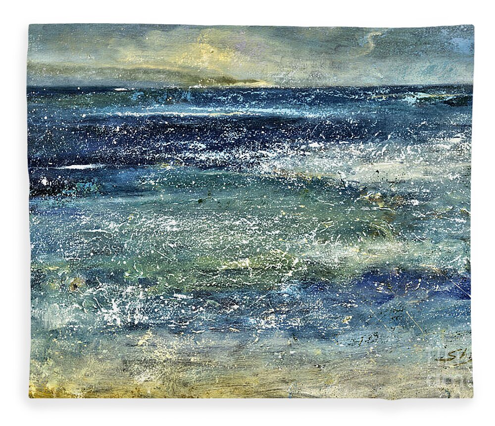 Seascape Art Fleece Blanket featuring the painting Blue Ocean by Shijun Munns