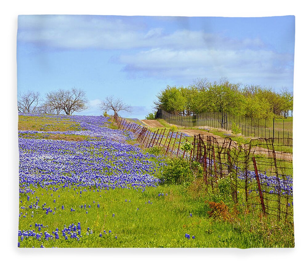 Bluebonnets Photoreal Fleece Blanket featuring the photograph Blue Road Up A Hill by Pamela Smale Williams