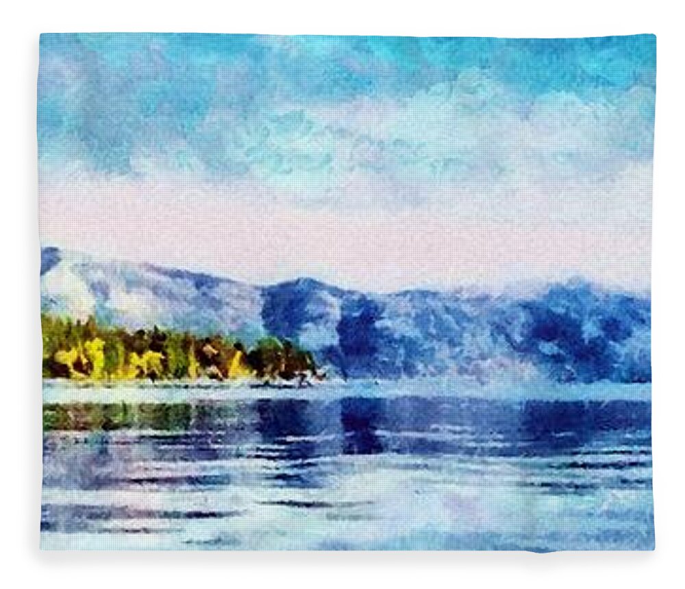 California Fleece Blanket featuring the painting Blue Tahoe by Jeffrey Kolker
