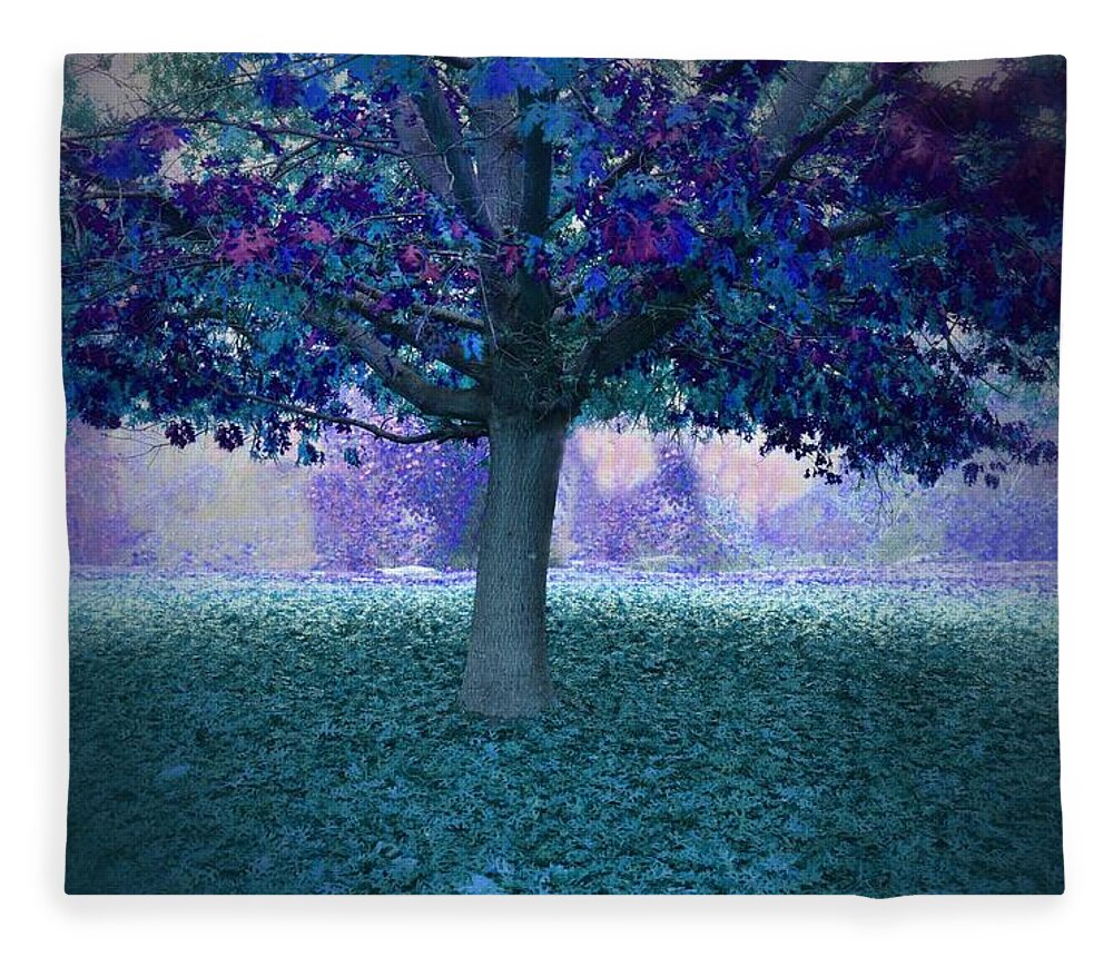 Blue Leaves Tree Fleece Blanket featuring the photograph Blue Tree Monet Painting Background by Marilyn MacCrakin