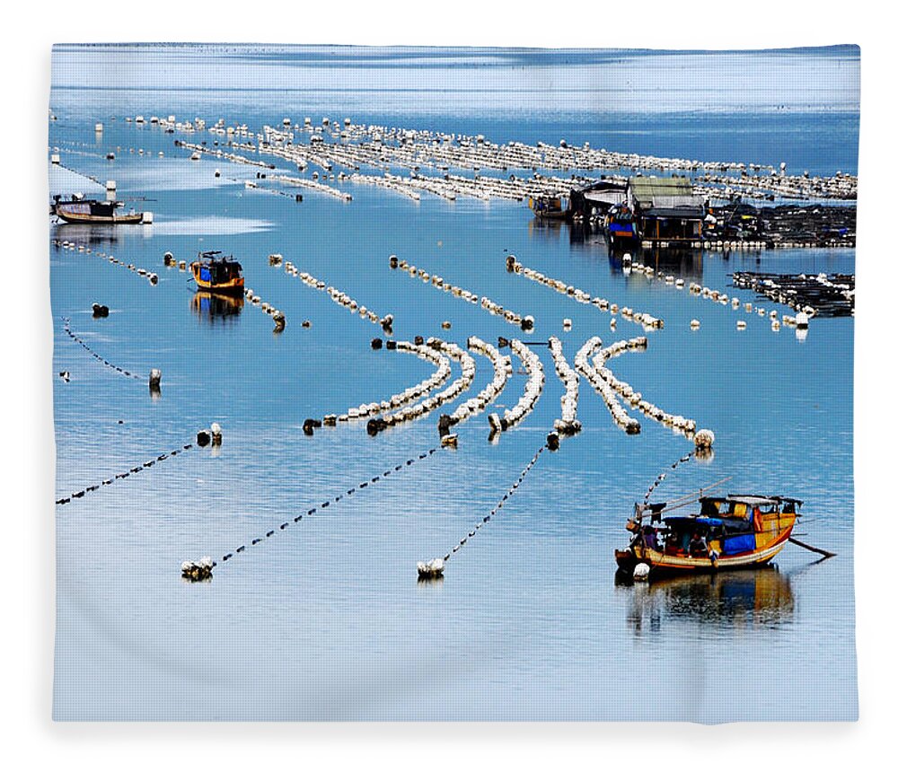 Tranquility Fleece Blanket featuring the photograph Boats On Kelp Plantation Farm by Melindachan