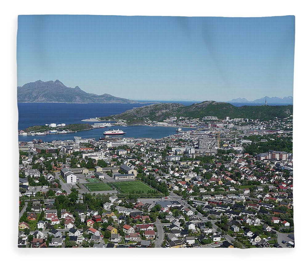 Tranquility Fleece Blanket featuring the photograph Bodø Airial View, North Norway by Monica Mostue