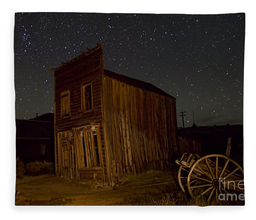 Travel Fleece Blanket featuring the photograph Bodie Building and Wagon Cart by Crystal Nederman