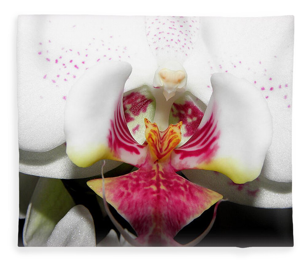 White Orchid Fleece Blanket featuring the photograph Bold and up Front by Kim Galluzzo