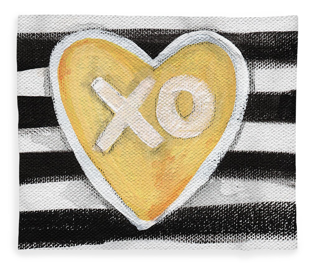 Love Heart Valentine Romance Stripes Black White Yellow Grey Pop Art Contemporary Art Watercolor Ink Painting Xo Family Friend Wife Husband Bedroom Art Kitchen Art Living Room Art Gallery Wall Art Art For Interior Designers Hospitality Art Set Design Wedding Gift Art By Linda Woodspillow Fleece Blanket featuring the painting Bold Love by Linda Woods