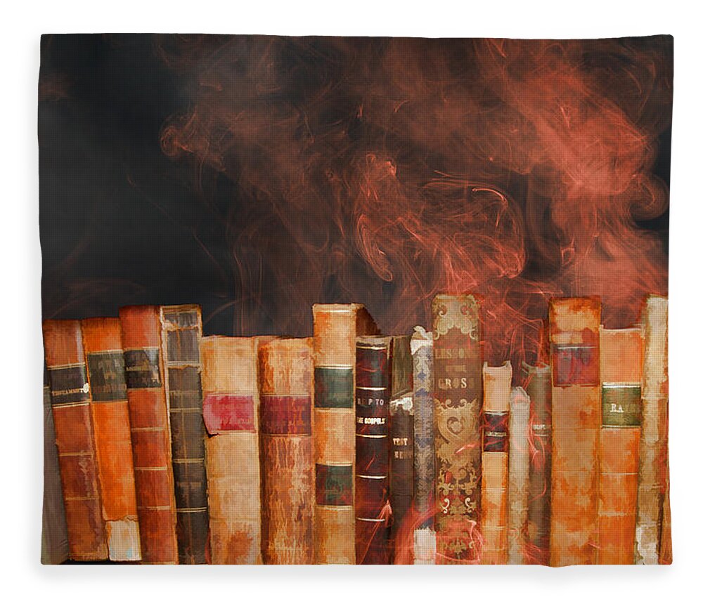 Fahrenheit 451 Fleece Blanket featuring the photograph Book Burning Inspired by Fahrenheit 451 by John Haldane