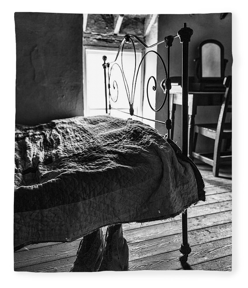 Boots Fleece Blanket featuring the photograph Boots under the bed by Nigel R Bell