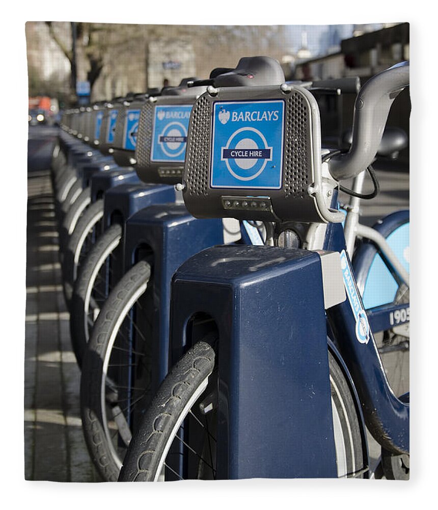 London Fleece Blanket featuring the photograph Boris bikes by Steev Stamford
