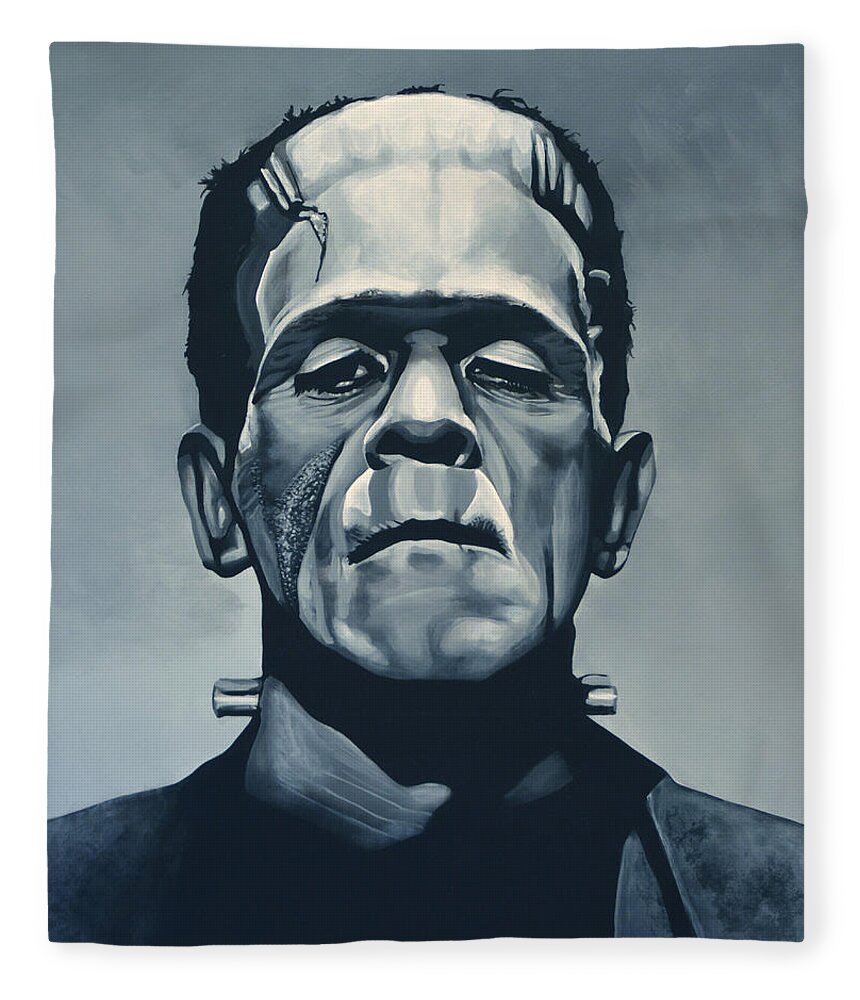 Frankenstein Fleece Blanket featuring the painting Boris Karloff as Frankenstein by Paul Meijering