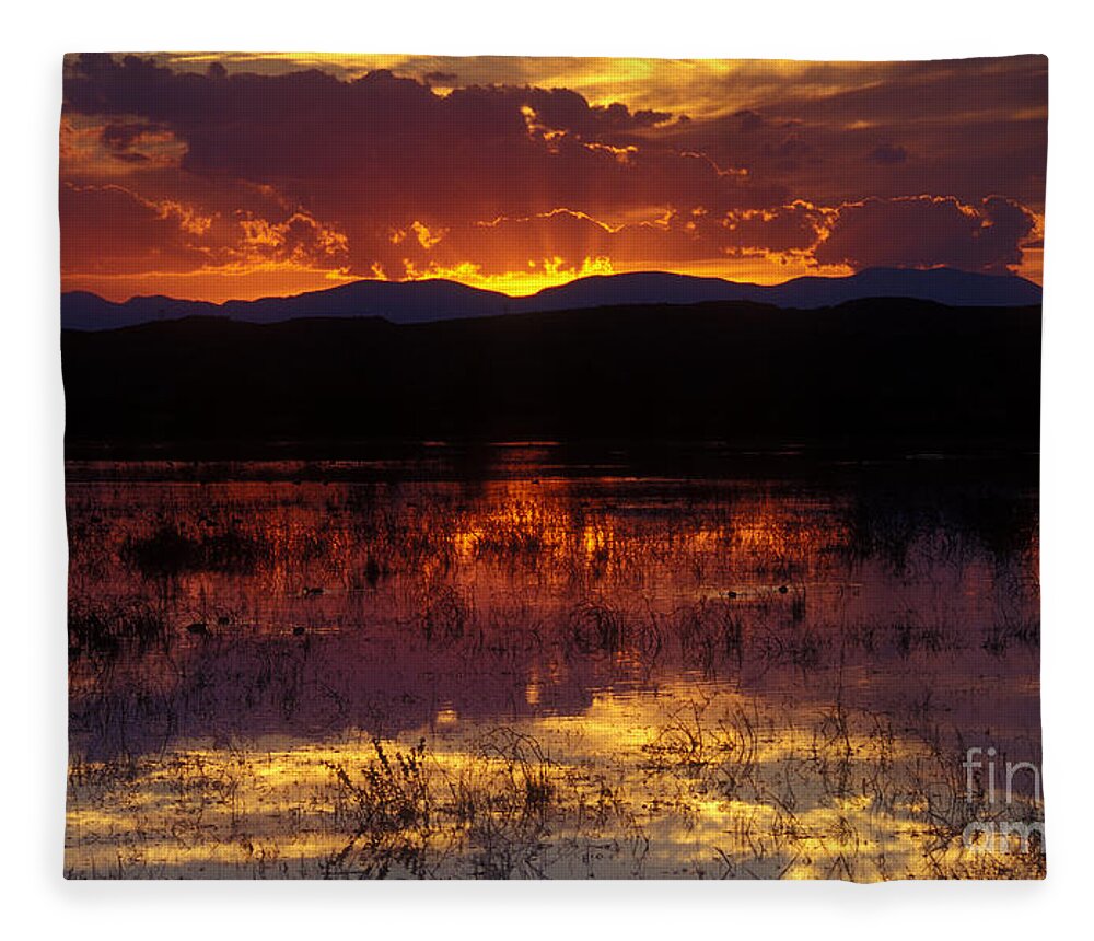 Bosque Fleece Blanket featuring the photograph Bosque Sunset - orange by Steven Ralser
