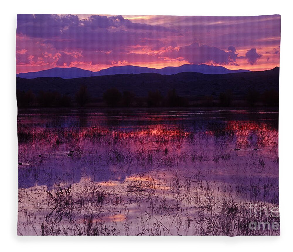 Bosque Fleece Blanket featuring the photograph Bosque sunset - purple by Steven Ralser