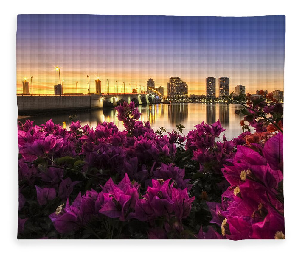 Clouds Fleece Blanket featuring the photograph Bougainvillea on the West Palm Beach Waterway by Debra and Dave Vanderlaan