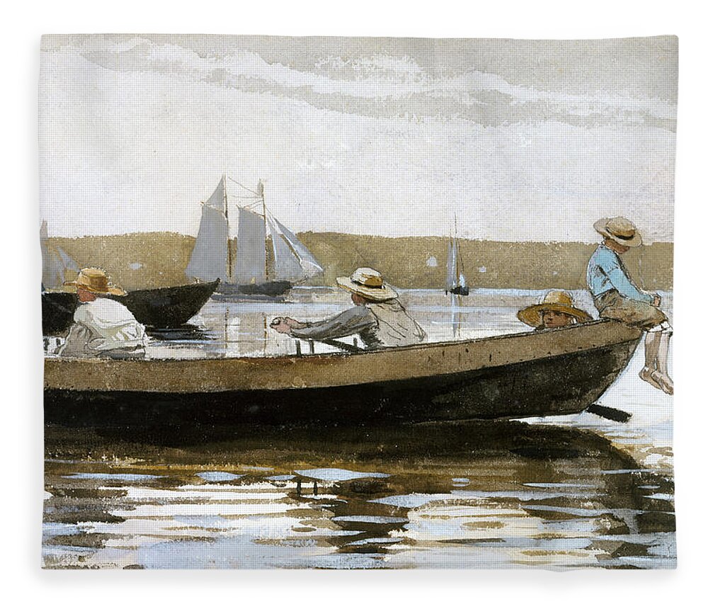 Winslow Homer Fleece Blanket featuring the drawing Boys in a Dory by Winslow Homer