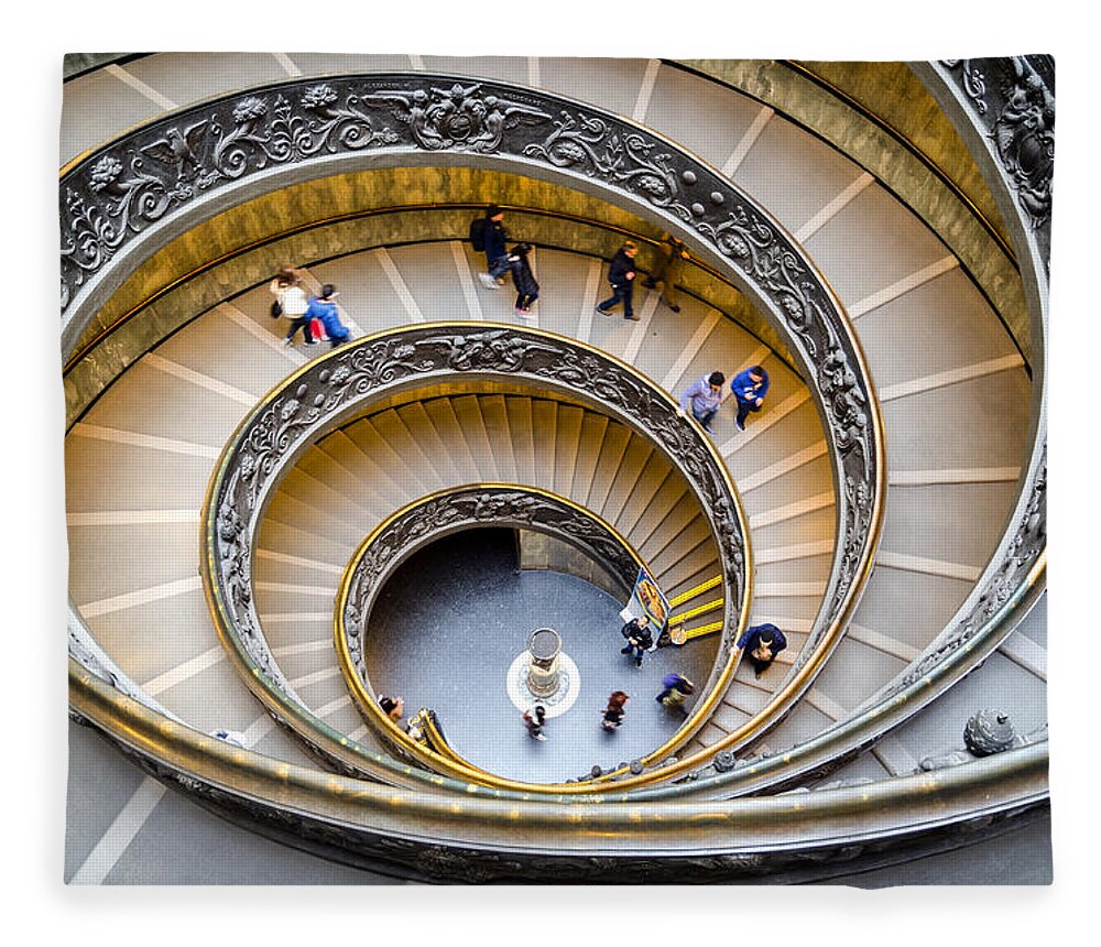 Spiral Fleece Blanket featuring the photograph Bramante Spiral Staircase in Vatican City by Pablo Lopez