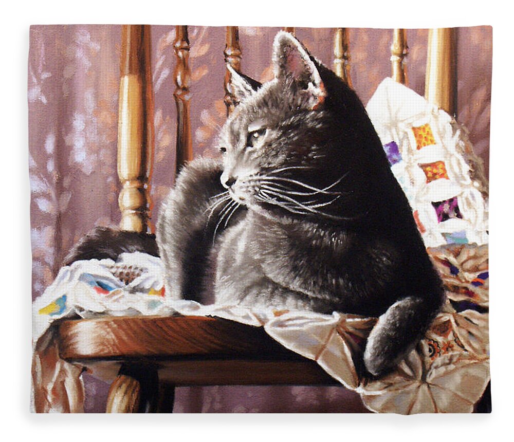 Cat Fleece Blanket featuring the painting Brat Cat by Dianna Ponting
