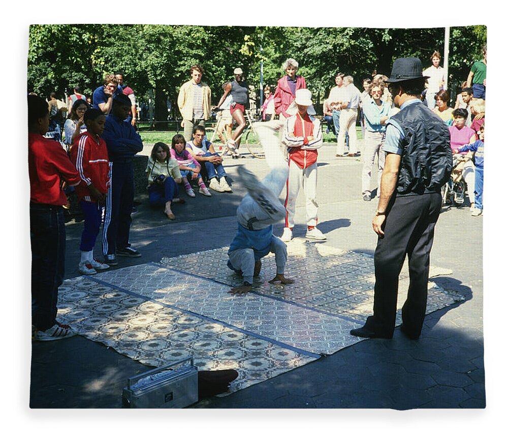 Break Dancing Fleece Blanket featuring the photograph Break Dancing in Washington Square Park in 1984 by Gordon James