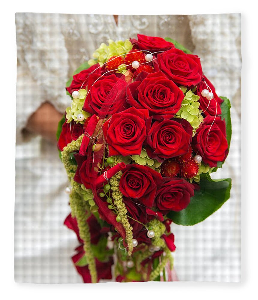 Bridal Bouquet Fleece Blanket featuring the photograph Bridal bouquet with red roses by Matthias Hauser