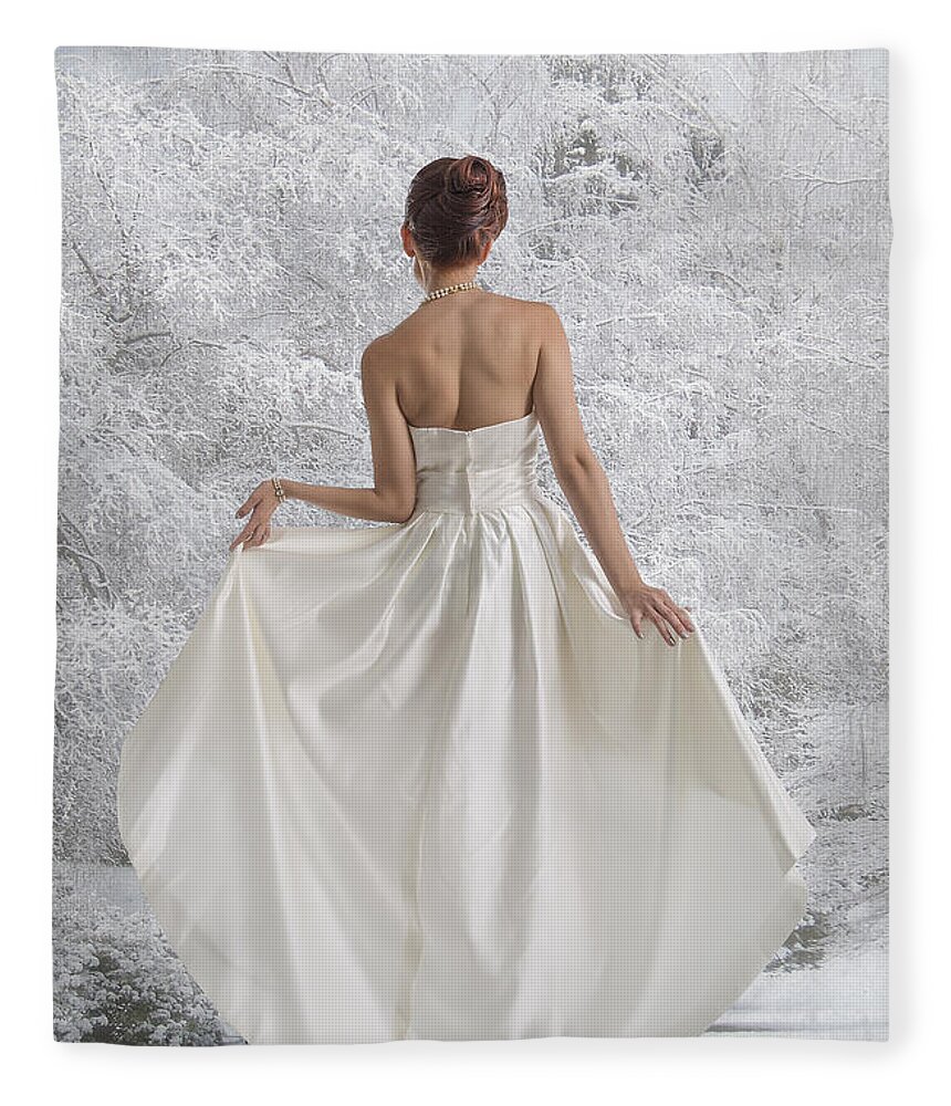 Model Fleece Blanket featuring the photograph Bride in the snow by Angela Stanton