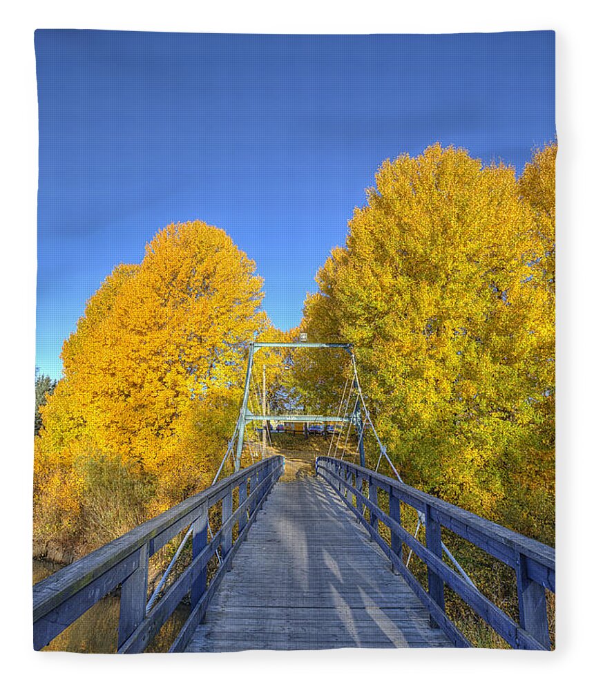 Art Fleece Blanket featuring the photograph Bridge to autumn by Veikko Suikkanen
