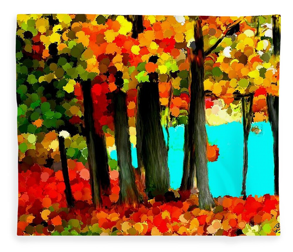 Trees Fleece Blanket featuring the painting Brightness in the Forest by Bruce Nutting