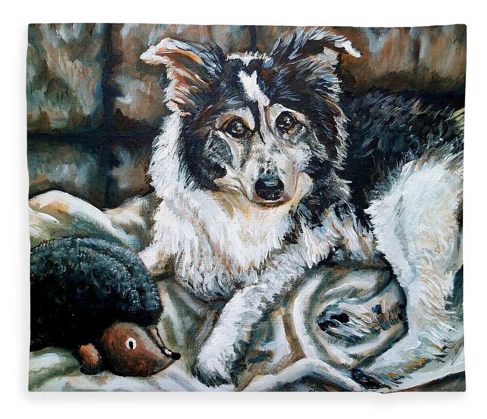 Dog Fleece Blanket featuring the painting Brody by Shana Rowe Jackson