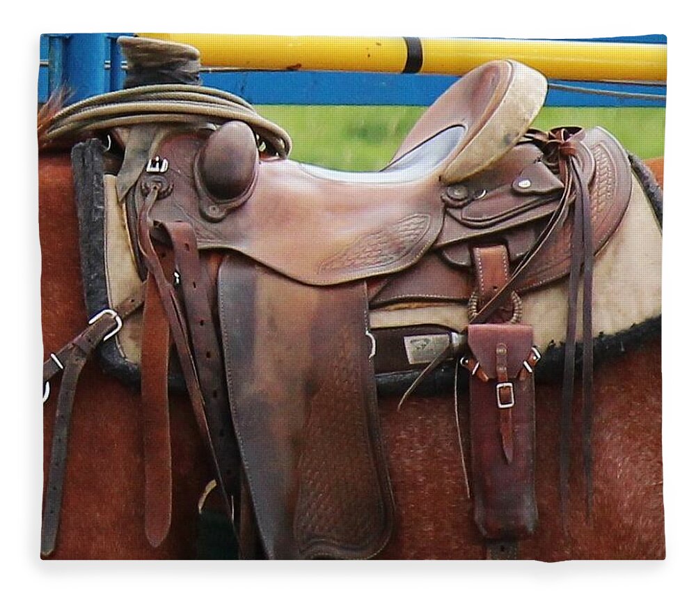 Saddle Fleece Blanket featuring the photograph Broke In by Ann E Robson