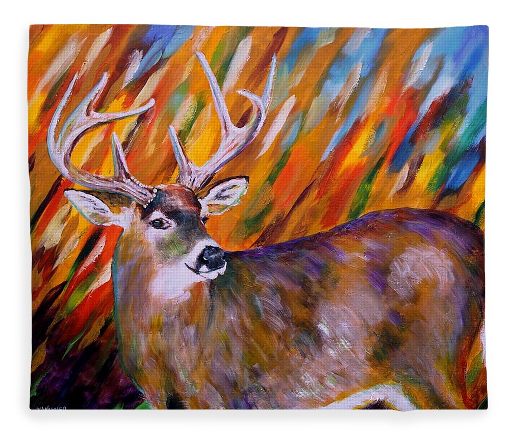 Deer Fleece Blanket featuring the painting Buck Late Fall by Karl Wagner