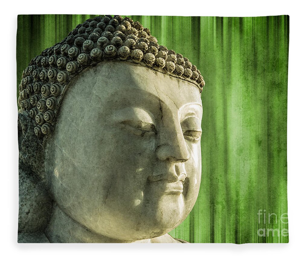 Statue Fleece Blanket featuring the photograph Buddha - bamboo by Hannes Cmarits