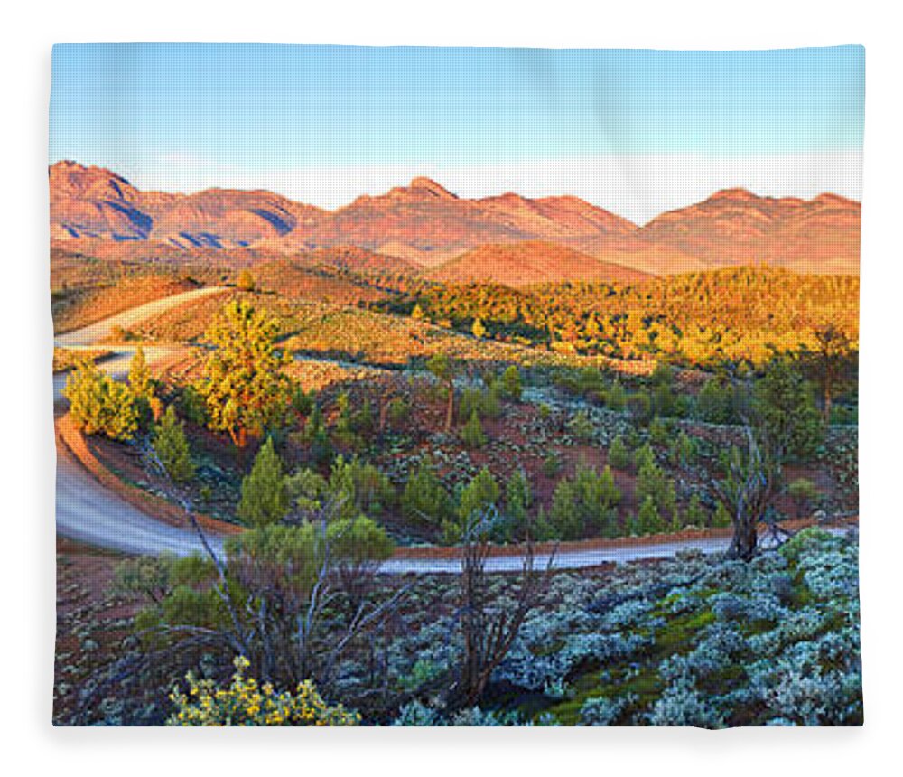 Bunyeroo Valley Flinders Ranges South Australia Australian Landscape Landscapes Pano Panorama Outback Early Morning Wilpena Pound Fleece Blanket featuring the photograph Bunyeroo Valley by Bill Robinson