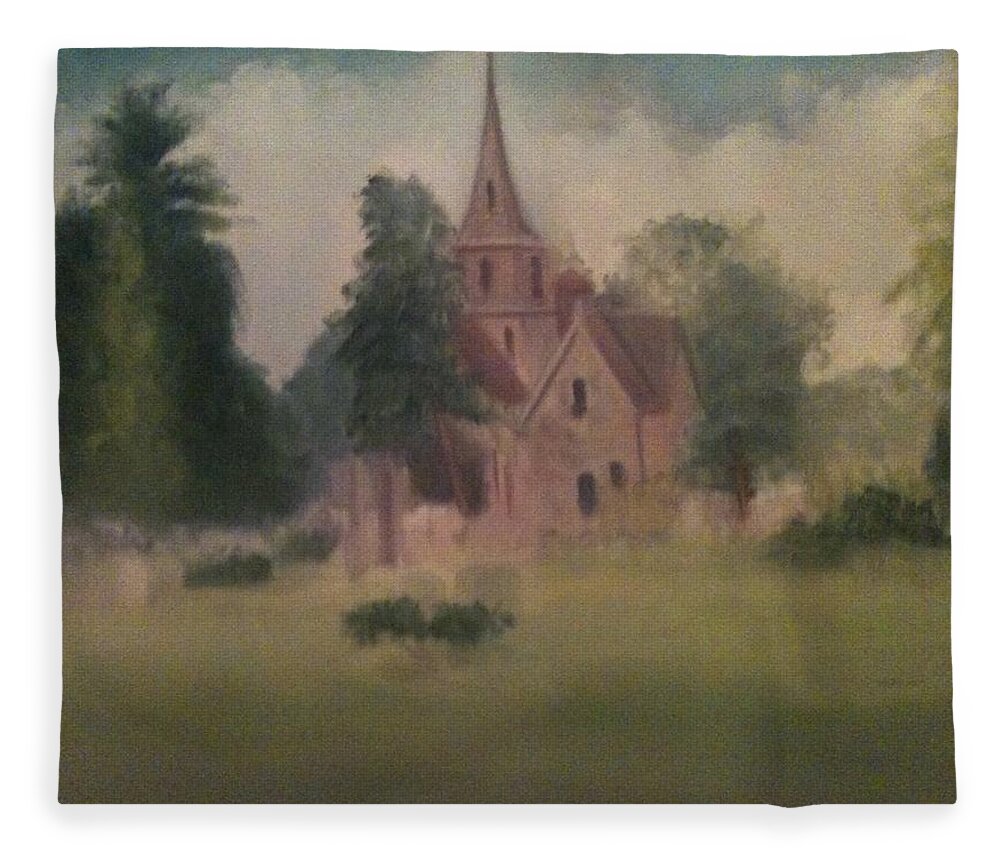 Church Fleece Blanket featuring the painting Burlington NJ Church by Sheila Mashaw