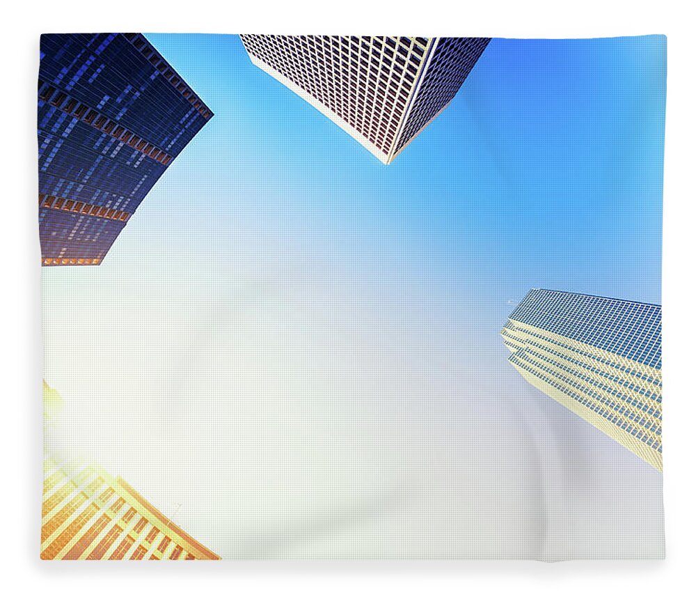 Corporate Business Fleece Blanket featuring the photograph Business Buildings At Sunset by Moreiso