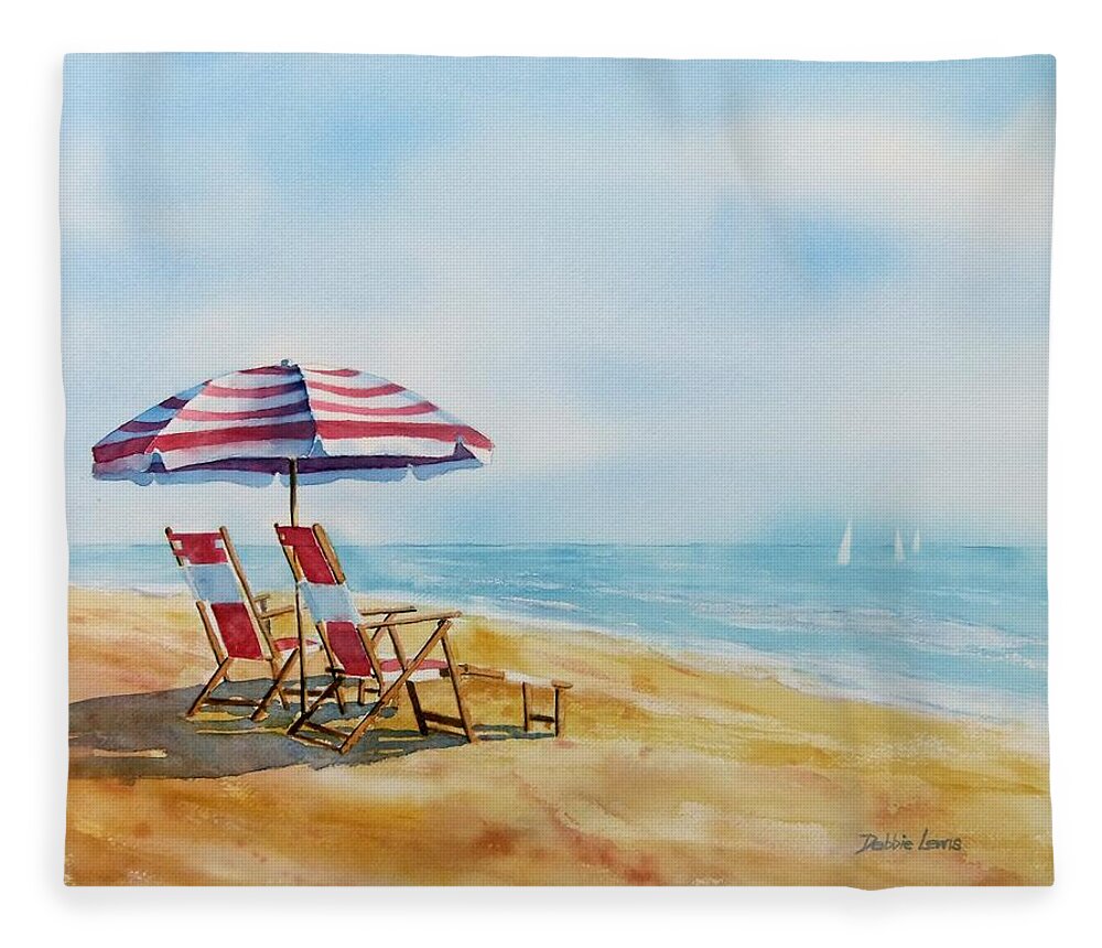 Seashore Fleece Blanket featuring the painting By the Waterfront by Debbie Lewis
