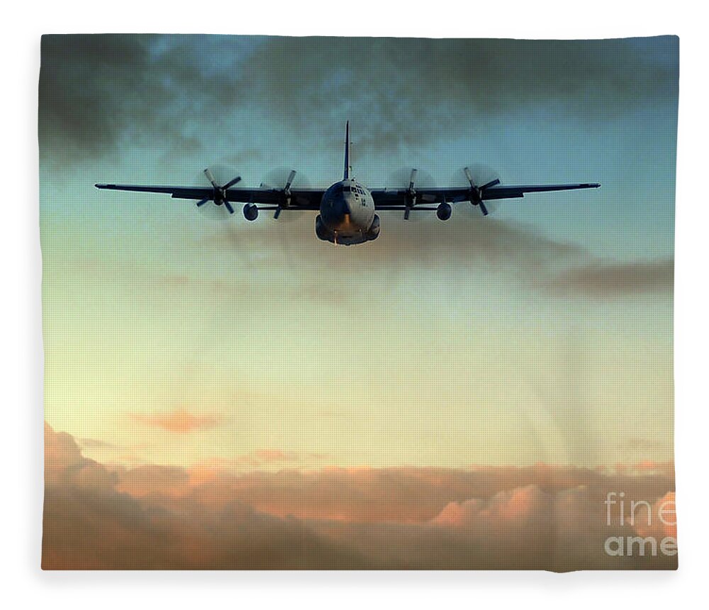C130 Fleece Blanket featuring the digital art C-130E Inbound by Airpower Art
