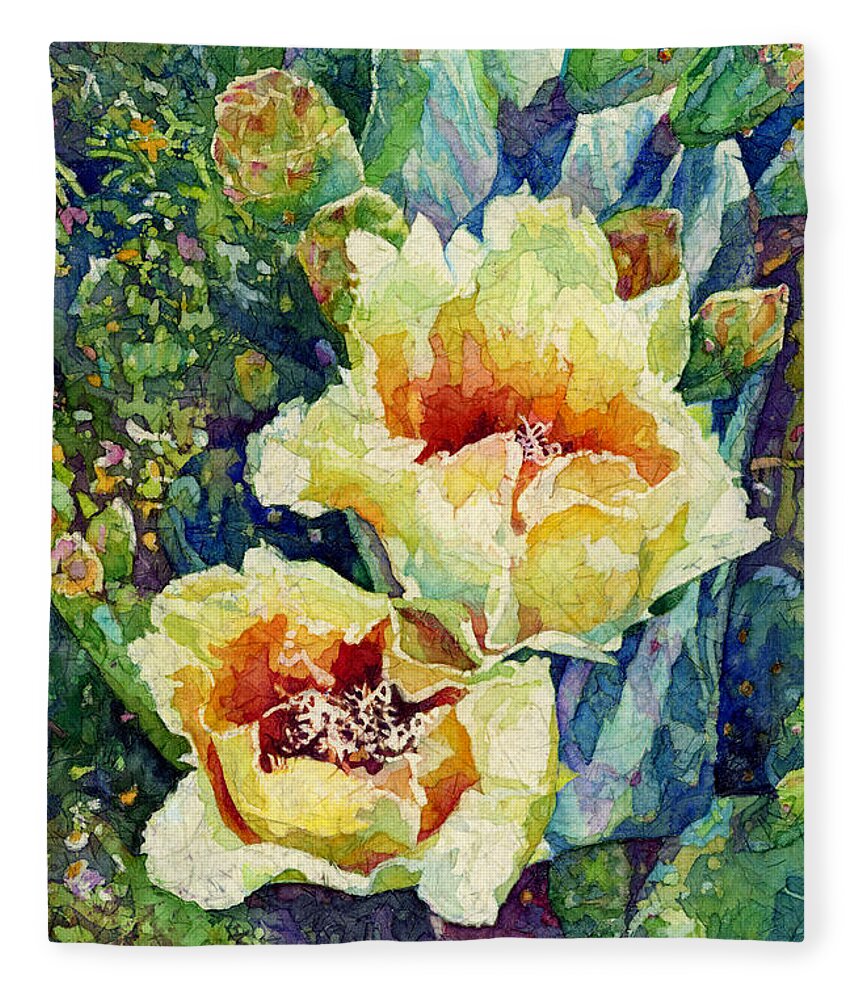Cactus Fleece Blanket featuring the painting Cactus Splendor I by Hailey E Herrera