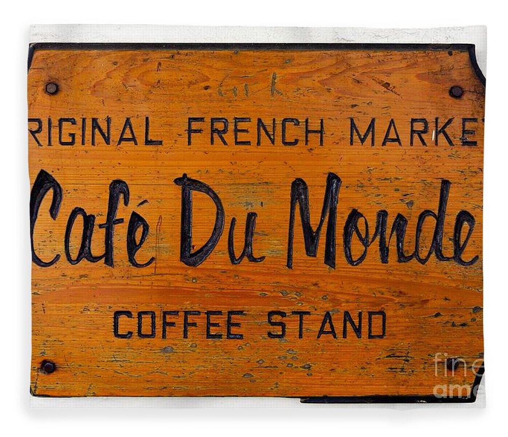 America Fleece Blanket featuring the photograph Cafe Du Monde Sign in New Orleans Louisiana by Paul Velgos