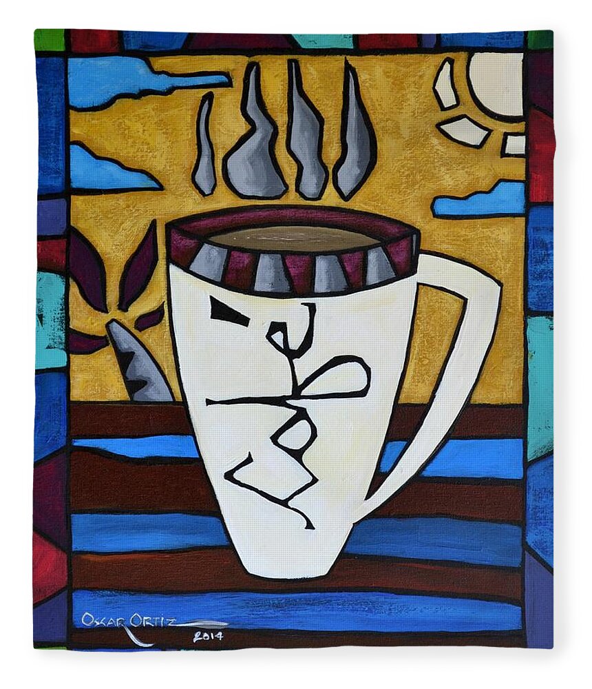 Coffee Fleece Blanket featuring the painting Cafe Resto by Oscar Ortiz