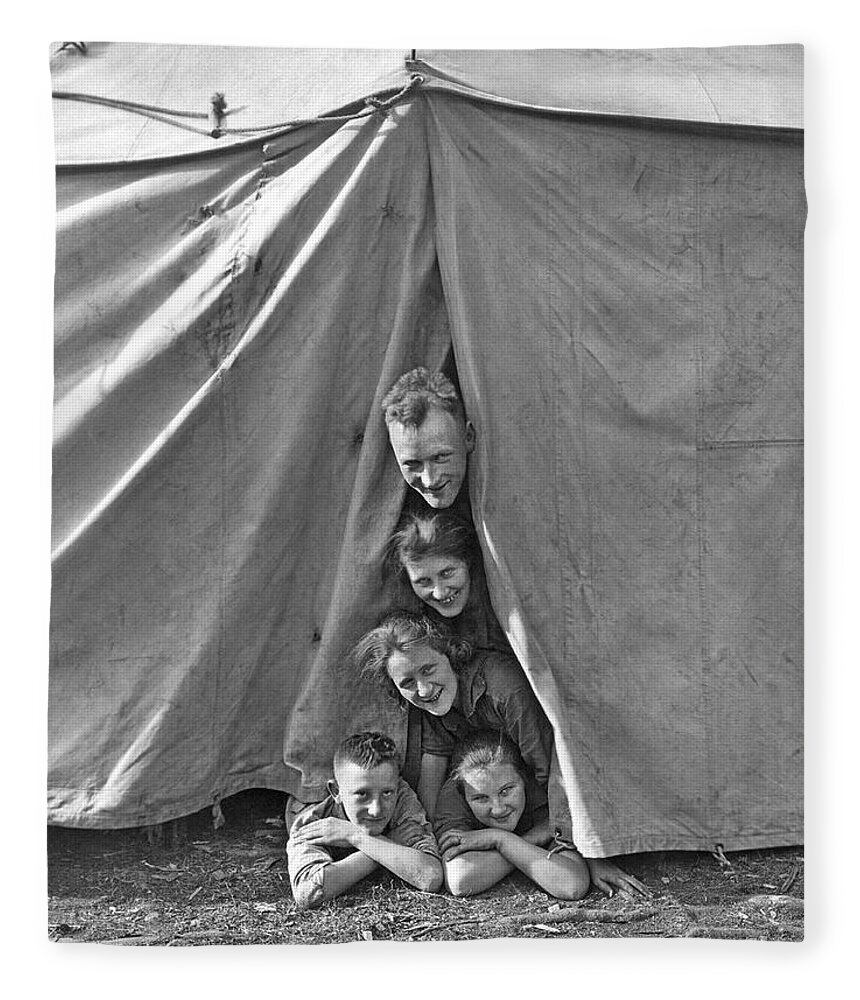 1035-703 Fleece Blanket featuring the photograph Camping Family Portrait by Underwood Archives