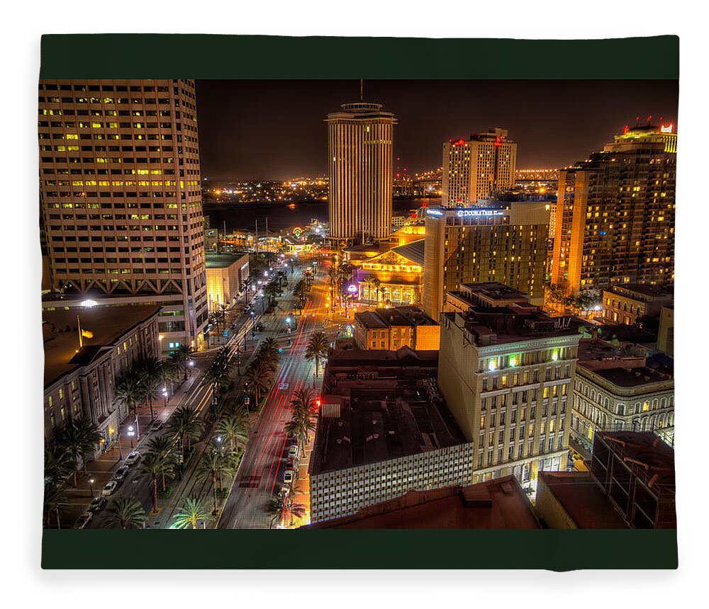 Tcanal Street Fleece Blanket featuring the photograph Canal Street at Night by Tim Stanley