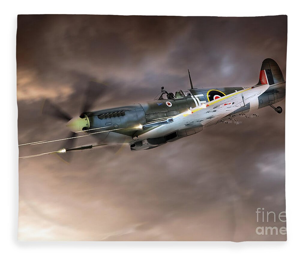 Supermarine Spitfire Fleece Blanket featuring the digital art Cannons Blazing by Airpower Art