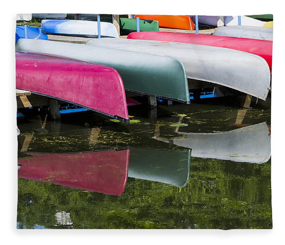 Canoes Fleece Blanket featuring the photograph Canoes - Lake Wingra - Madison by Steven Ralser