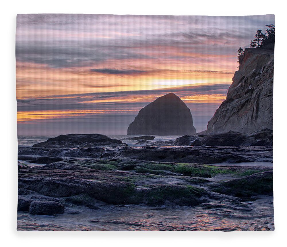 Cape Fleece Blanket featuring the photograph Cape Rocks and Surf Sunset by Chriss Pagani