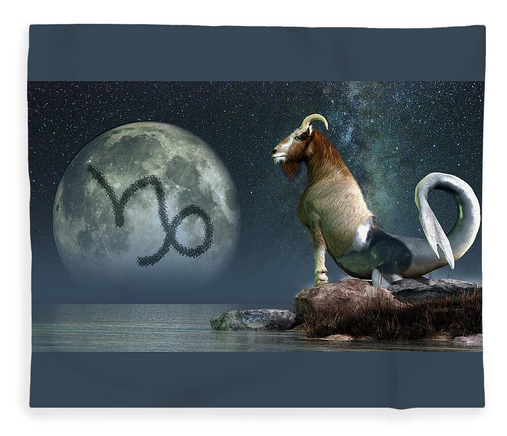 Capricorn Fleece Blanket featuring the digital art Capricorn Zodiac Symbol by Daniel Eskridge